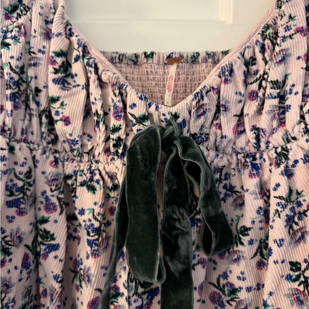 Free People Black Smocked Tie Front Mini Dress - Picture 2 of 3
